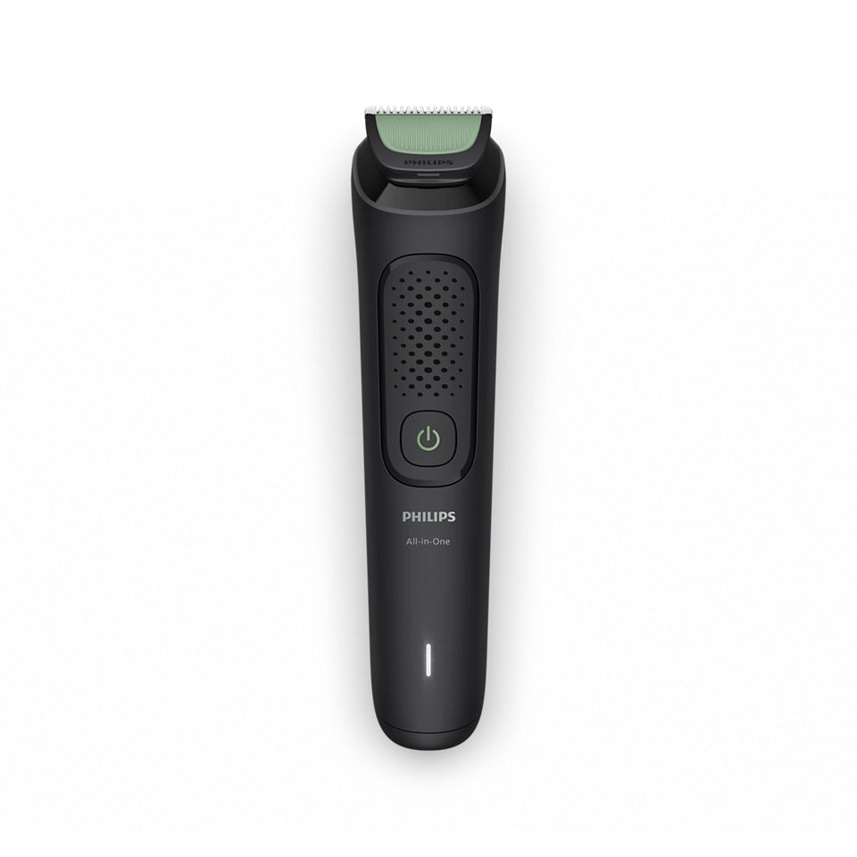 Taghareed Philips Multigroom Series 3000 MG3930/15 all-in-one trimmer with 7 attachments, including beard combs, nose trimmer, and USB charging cable.