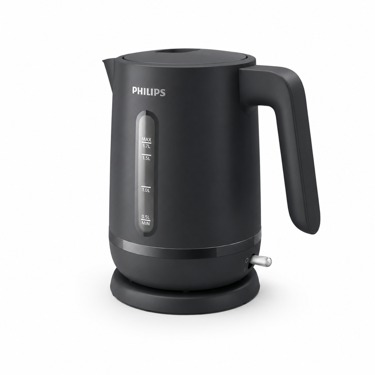 Taghareed Philips 1000 Series HD9314/90 black electric kettle with 1.7L capacity and water level indicator.