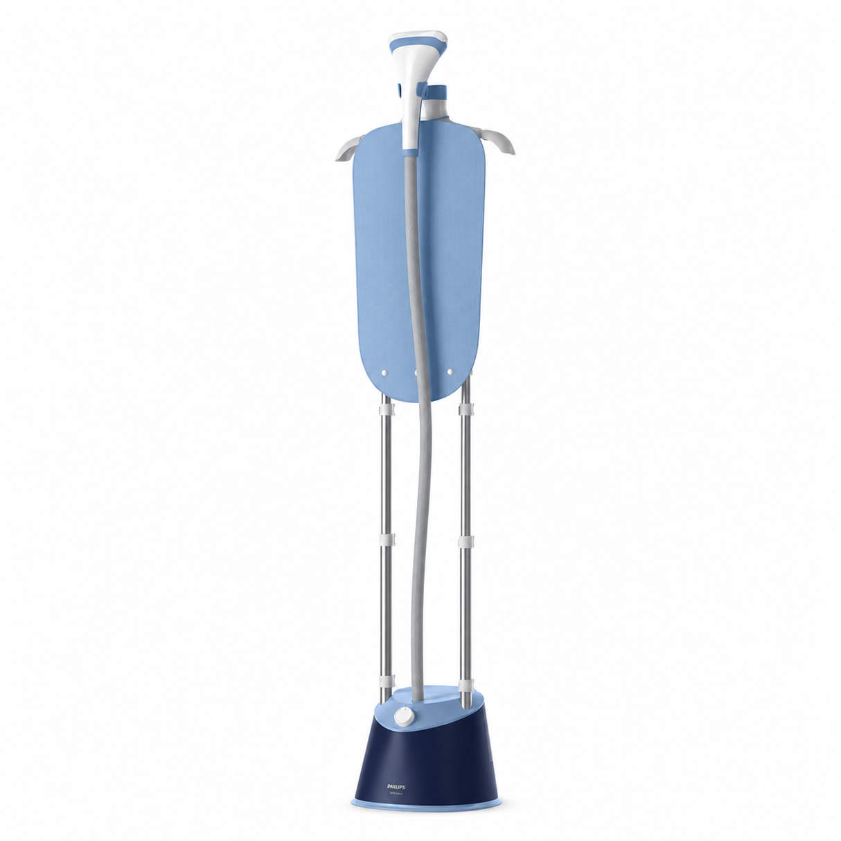 Taghareed Philips 1000 Series garment steamer with blue board, adjustable poles, and dark blue base. 1800W, 36g/min steam.