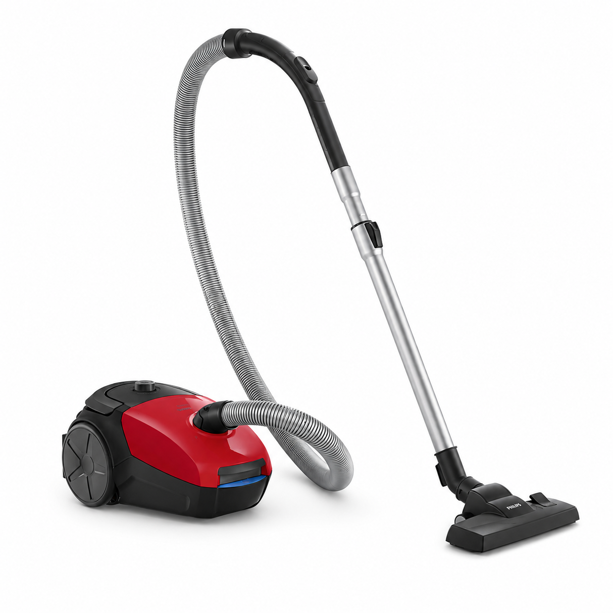Taghareed Philips 2000 Series bagged vacuum cleaner in red and black with a multi-purpose floor head and Super Clean Air filter.