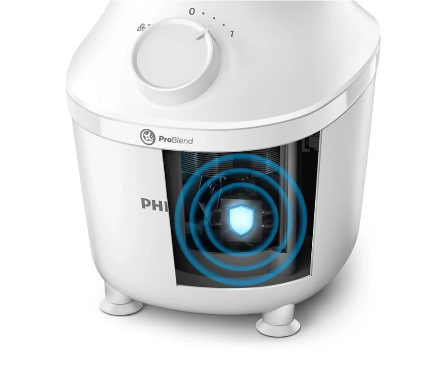Taghareed Philips 3000 Series white blender with 1.9L jar, 450W motor, ProBlend technology, and stainless steel blades.