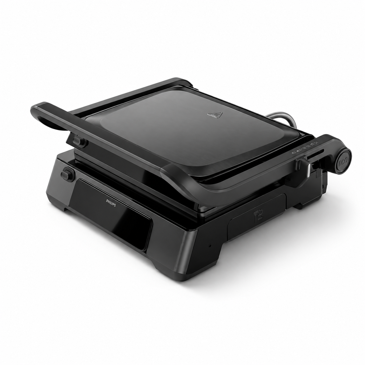 Taghareed Philips 7000 Series HD6307/70 black electric contact grill with digital controls and 180-degree opening.