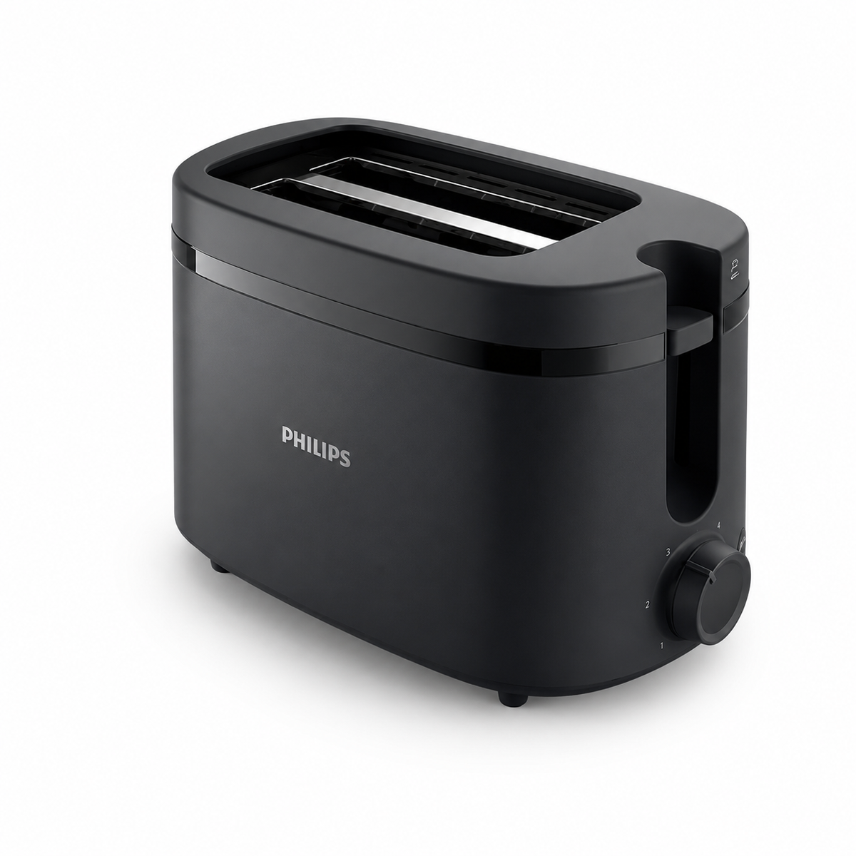 Taghareed Philips Essentials Collection 1000 Series 2-slice toaster in dark gray with 6 browning settings and auto shut-off.
