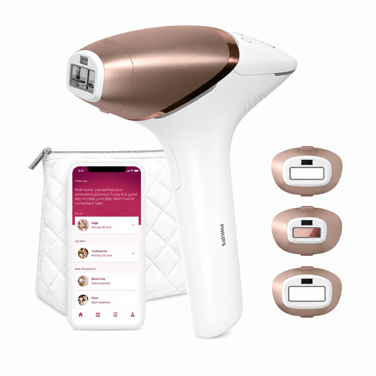 Taghareed Philips Lumea IPL 9000 Series BRI955/60 hair removal device with 3 smart attachments and app.