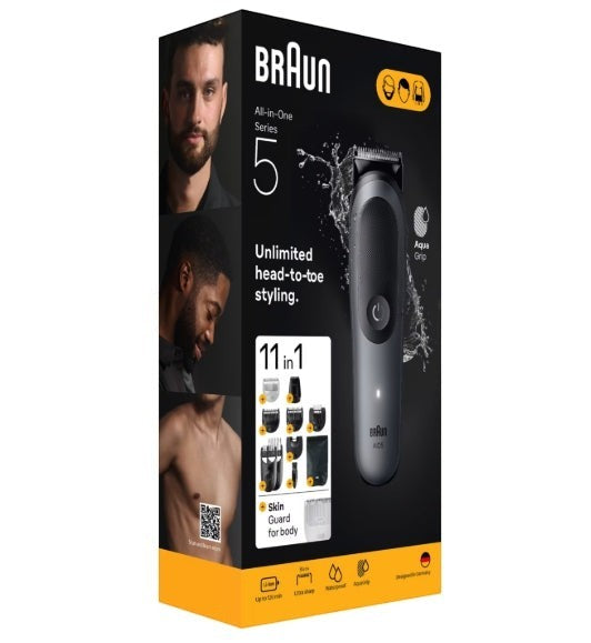 Braun Series 5 5560 All-in-One Style Kit, 11-in-1 grooming set with multiple attachments for head-to-toe styling.