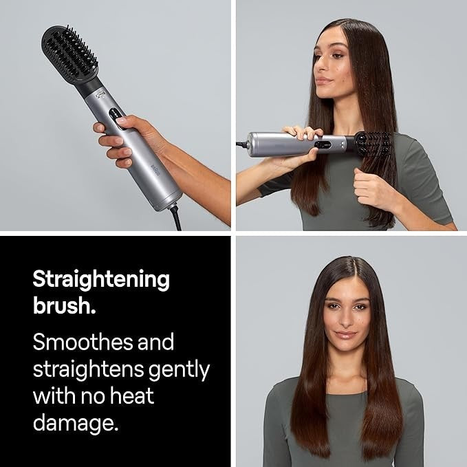 Taghareed Braun Air Styler AS4.3 with ionic technology, 1000W, straightening brush, paddle brush, and drying nozzle.