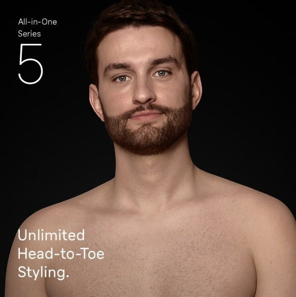 Taghareed Braun All-in-One Series 5 5560 grooming kit for men, featuring a beard trimmer and styling tools.