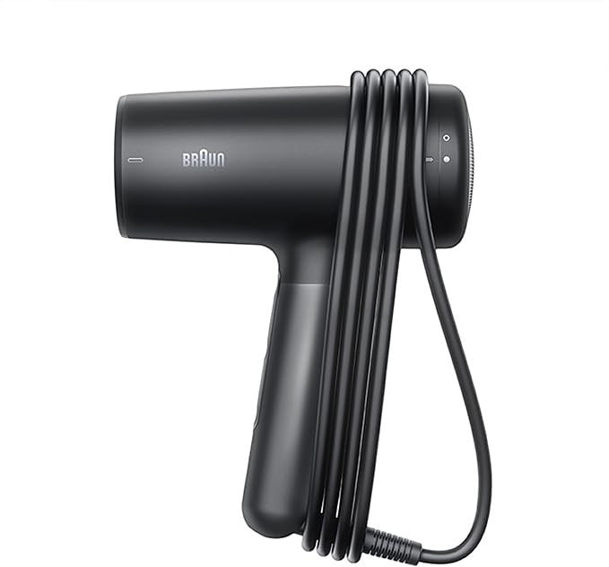 Taghareed Braun black 2100W hair dryer with Super IONTEC technology and 3 heat/speed settings.