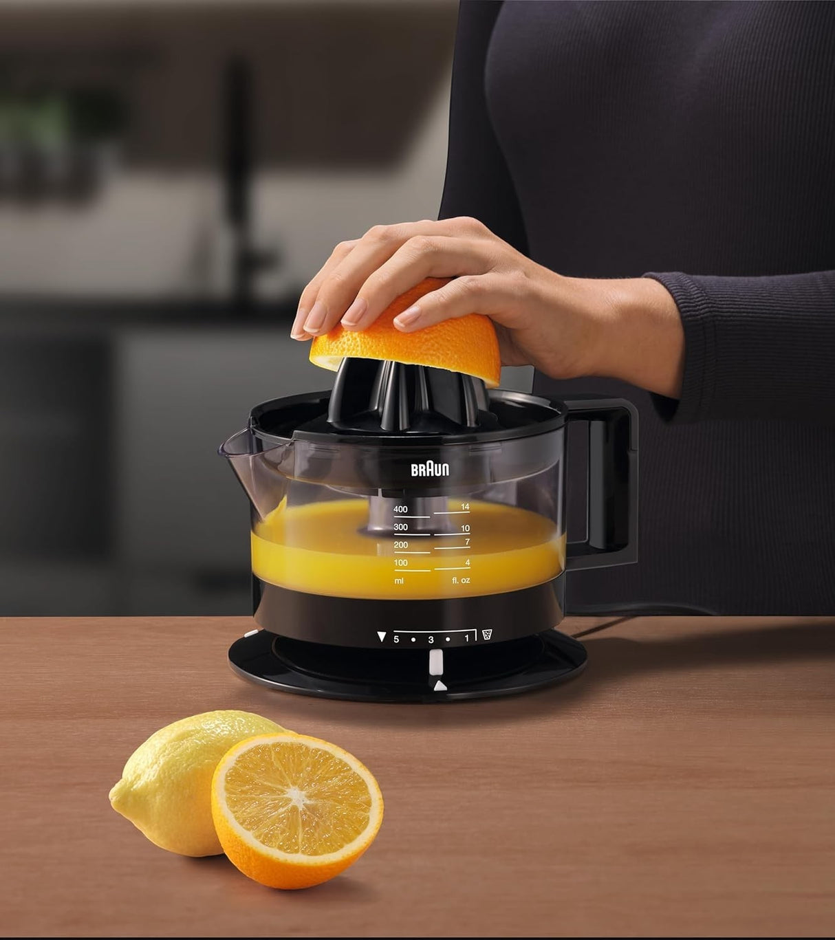 Taghareed Braun CitrusQuick 1 electric citrus juicer with pulp control, 40W, 400ml capacity, black