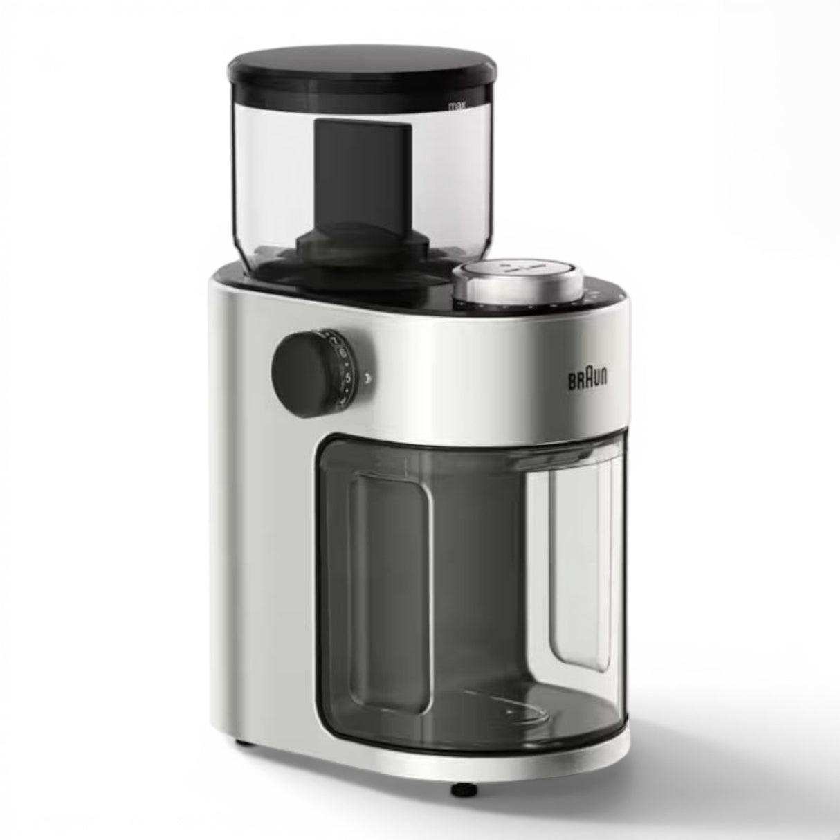 Taghareed Braun KG7070 coffee grinder with 15 grind settings, stainless steel burrs, and black accents.