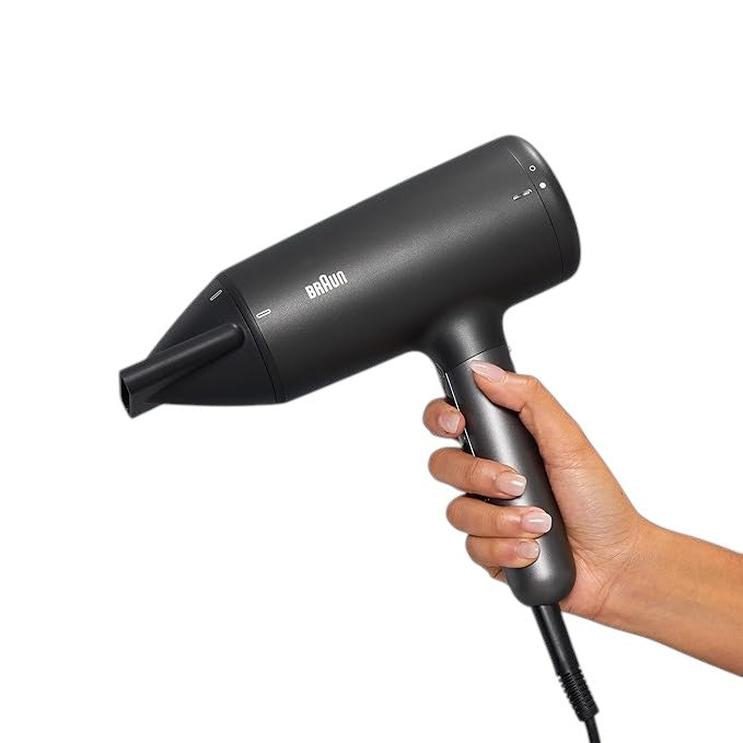 Taghareed Braun Hair Dryer HD4.2 BRHD425SDE in matte black with 2100W power and IONTEC technology.