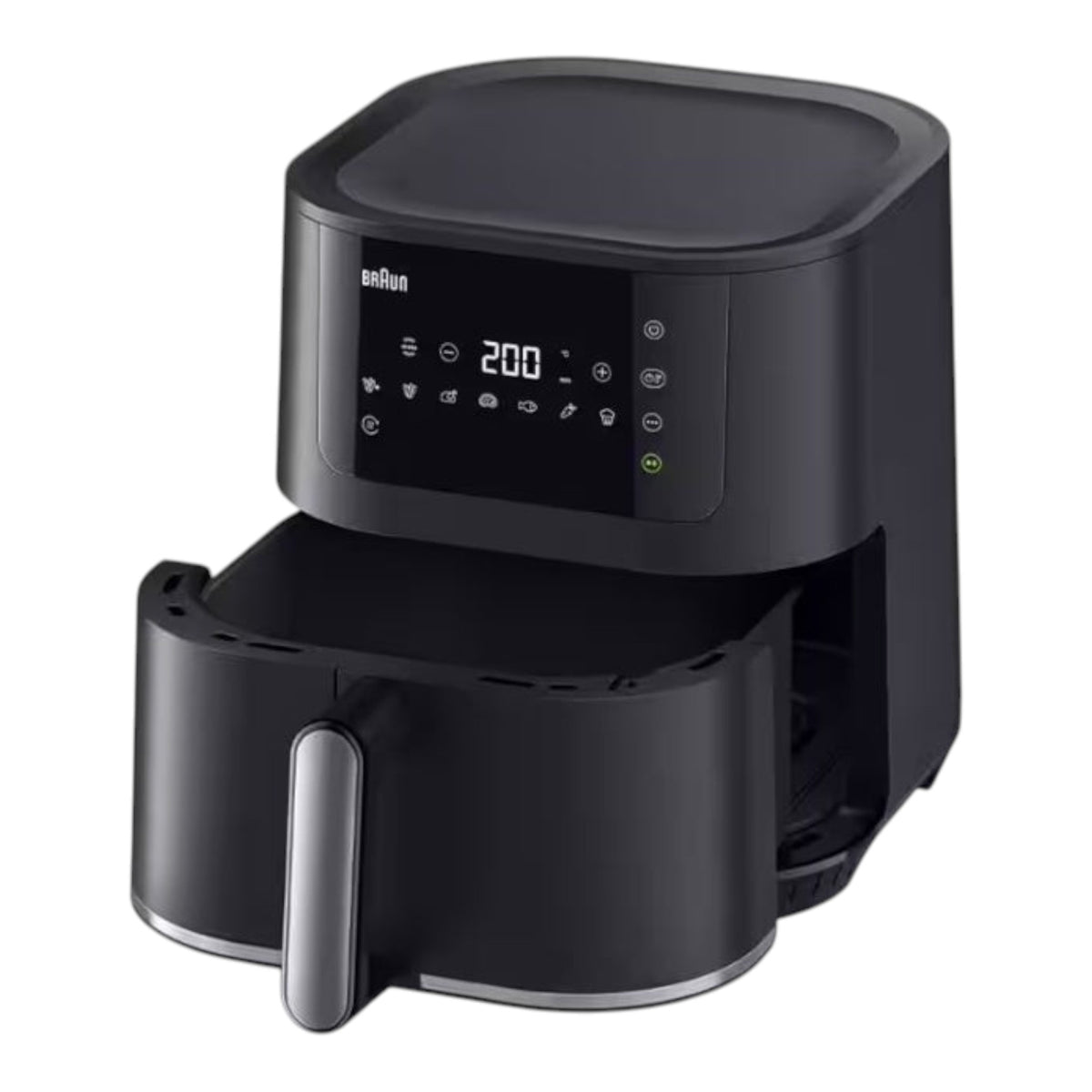 Taghareed Braun MultiFry 5 Air Fryer HF5030IBK, black, 6L capacity, 1700W, 8 auto programs, LED touch screen.