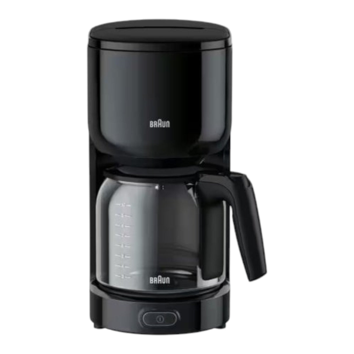 Braun PurEase KF3120BK black 12-cup drip coffee maker with glass carafe and OptiBrew System.