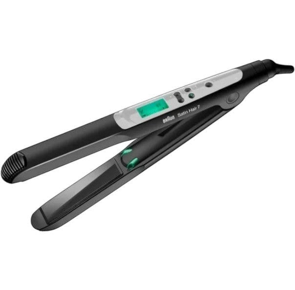 Taghareed Braun Satin Hair 7 IONTEC hair straightener with black ceramic plates and digital display.