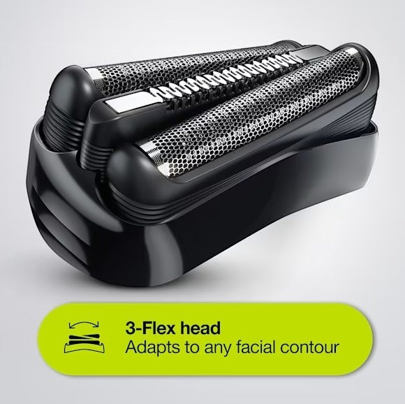 Taghareed Braun Series 3 electric shaver head with 3-Flex technology for close shaving and beard trimming.