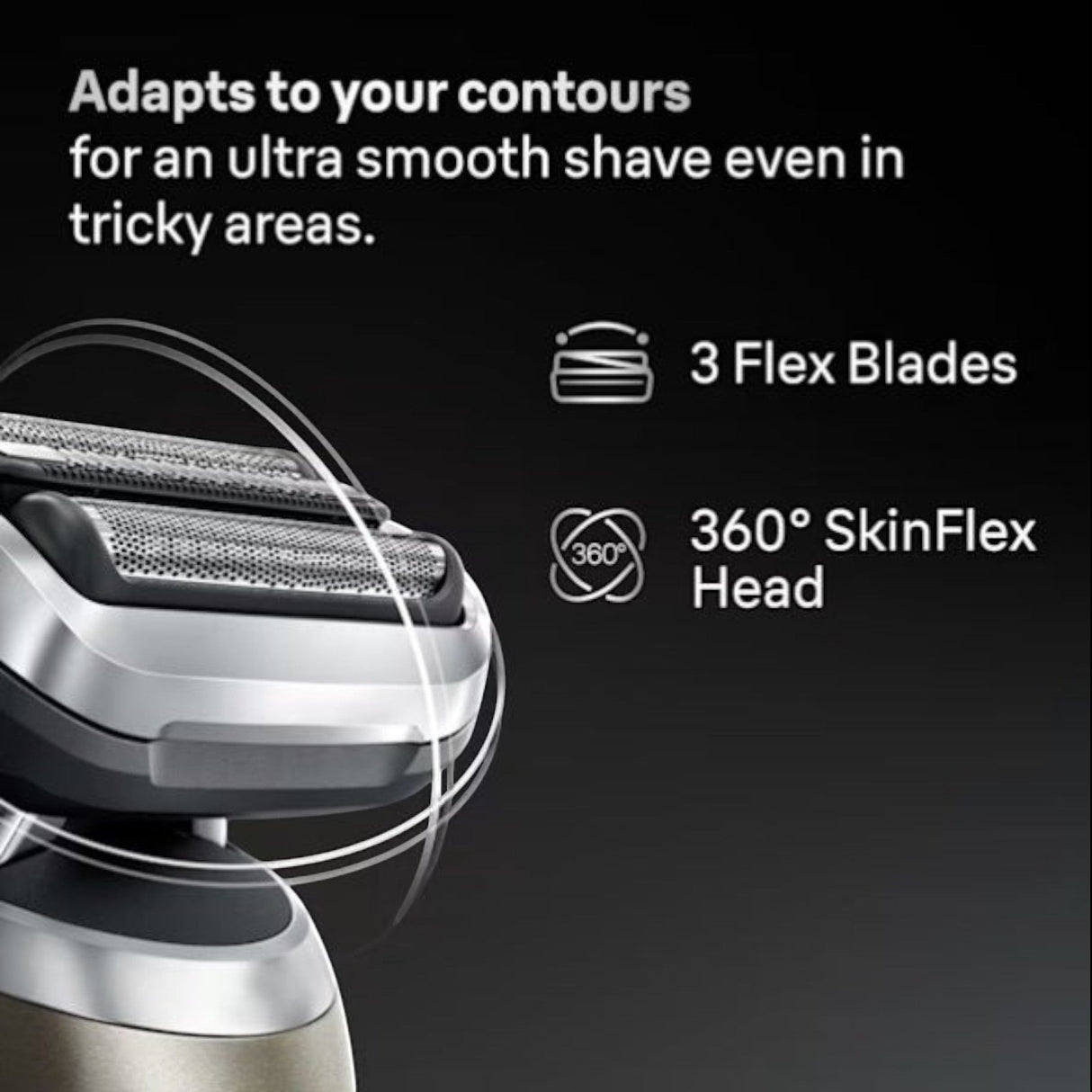 Taghareed Braun Series 7 electric shaver, silver, with 3 Flex Blades and 360° SkinFlex Head for smooth shaving.