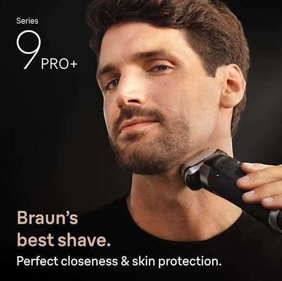 Taghareed Braun Series 9 Pro+ 9615s graphite electric shaver with 5 synchronized shaving elements for closeness and skin protection.
