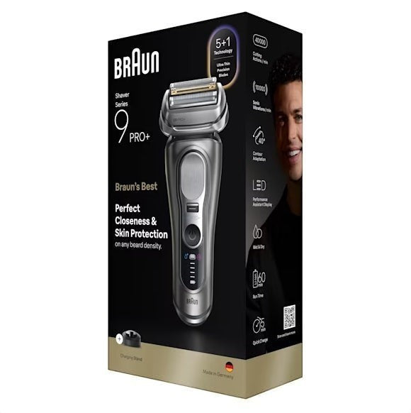 Taghareed Braun Series 9 Pro+ 9615s electric shaver in graphite, featuring 5+1 cutting elements and Wet & Dry functionality.