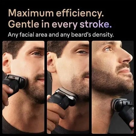 Taghareed Braun Series 9 Pro+ 9610s black electric shaver with 5 synchronized shaving elements for maximum efficiency and gentle strokes.