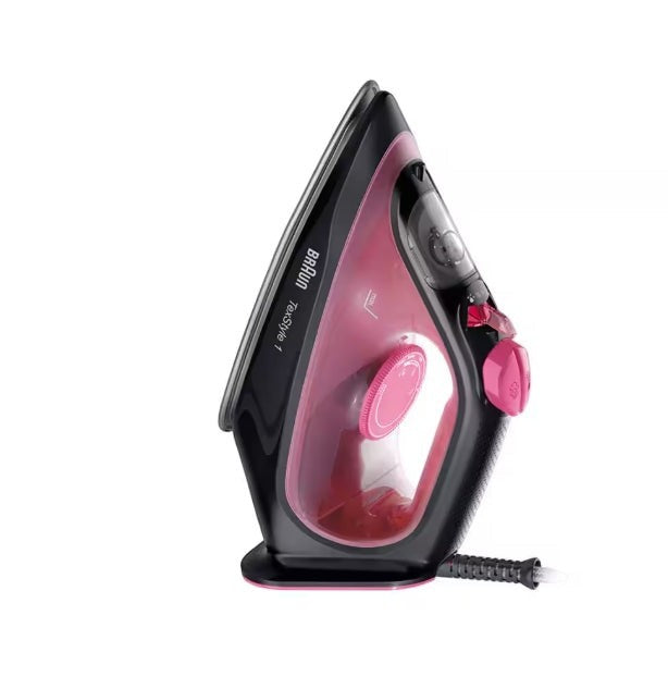 Taghareed Braun TexStyle 1 steam iron in black and pink with a SuperCeramic non-stick soleplate and 2000W power.