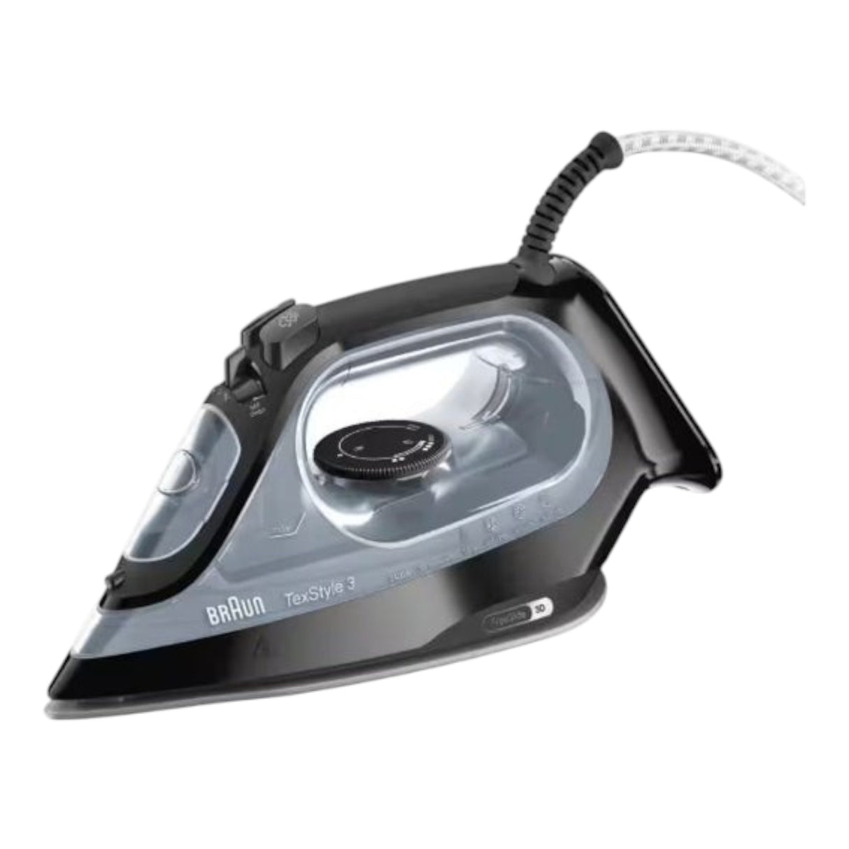 Taghareed Braun TexStyle 3 Steam Iron SI3055BK, black with transparent water tank, 2400W, FreeGlide 3D soleplate, 45g/min steam, 180g/min shot