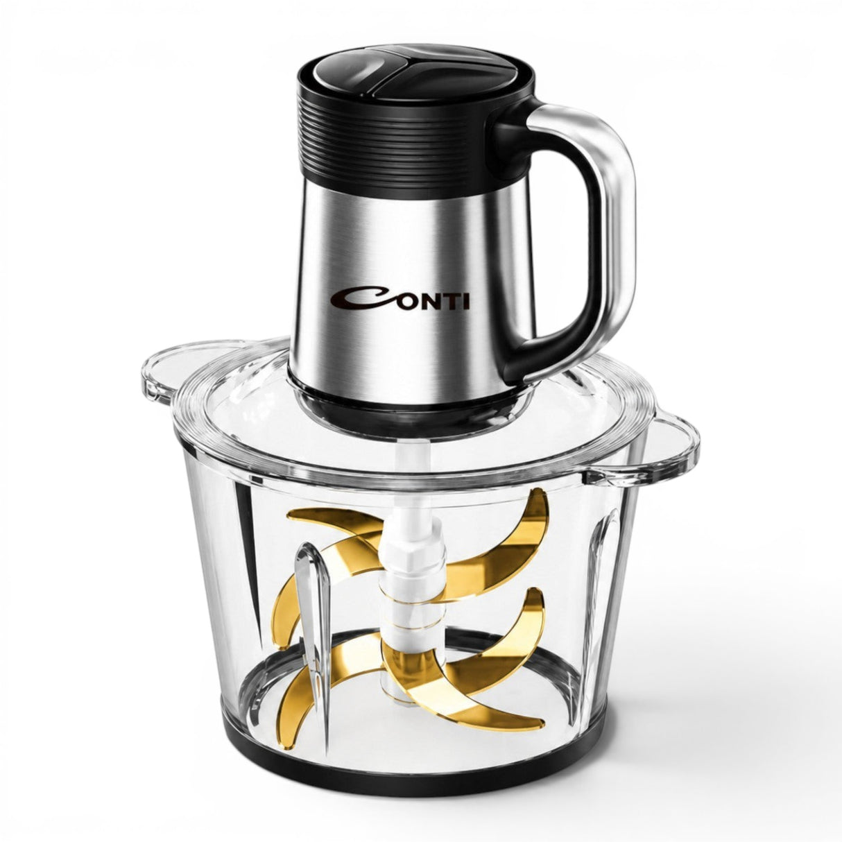 Taghareed CONTI CH 35001 GL 3L chopper with glass bowl, 500W copper motor, and 6 gold stainless steel blades.