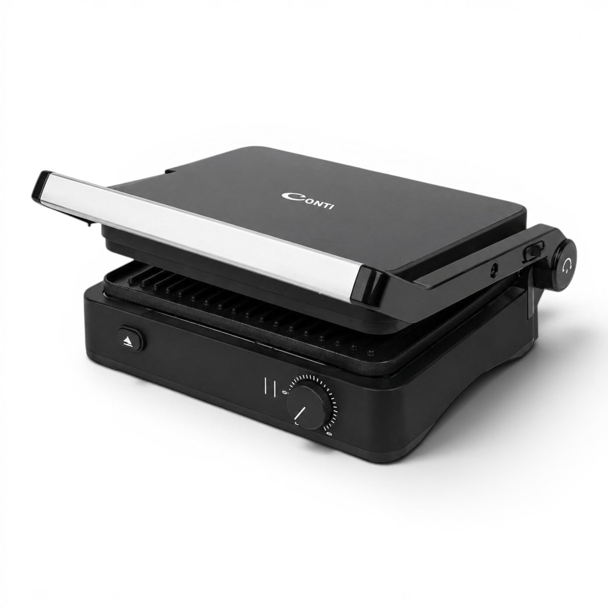 Taghareed CONTI Grill 2000W GT2201-G, black, with removable non-stick plates and 180° opening.
