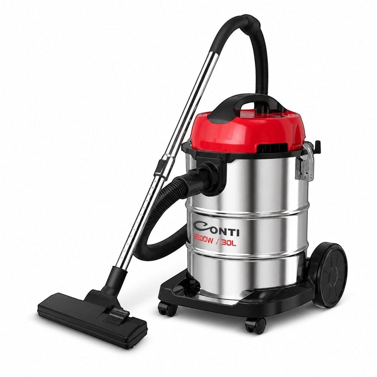 Taghareed CONTI 2200W Wet & Dry vacuum cleaner with 30L stainless steel body and telescopic aluminum wand.