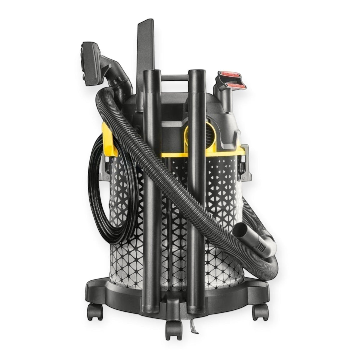 Taghareed Kärcher 1800W 20L barrel vacuum cleaner with blower function, black and yellow, on wheels.
