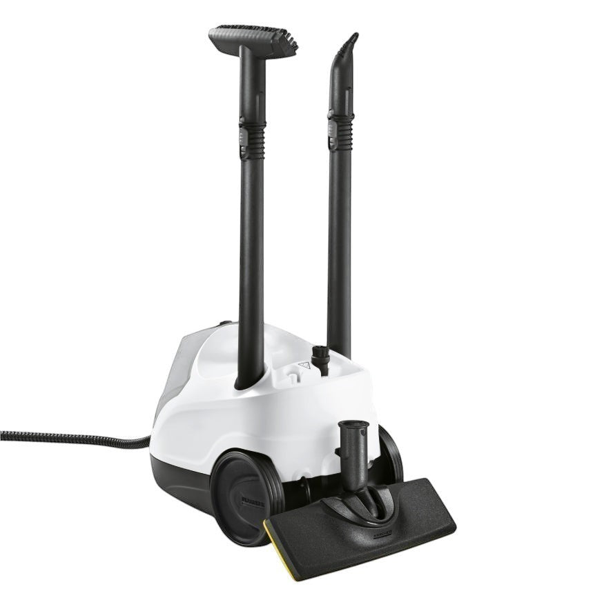 Taghareed Karcher SC 4 EasyFix steam cleaner with floor nozzle, detail brush, and extension tubes. White and grey unit.