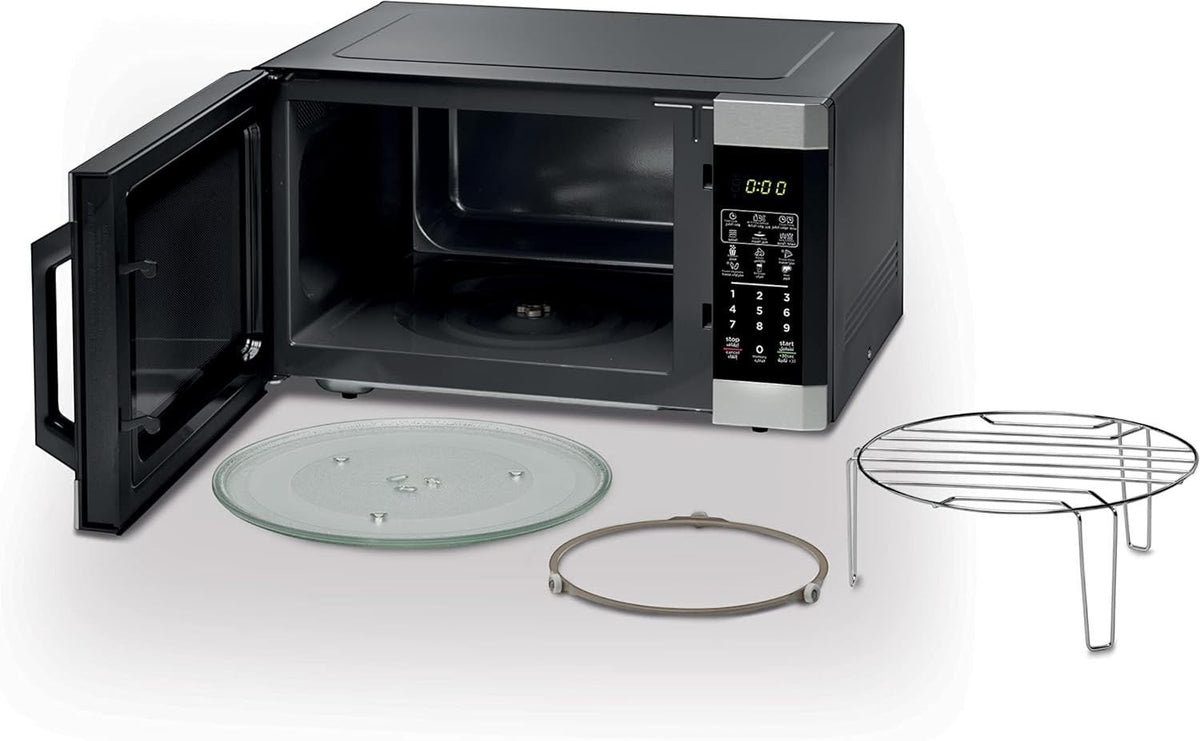 Taghareed Kenwood MWM42.000BK black 42L digital microwave with grill, 1100W, and digital display. Includes glass turntable and grill rack.