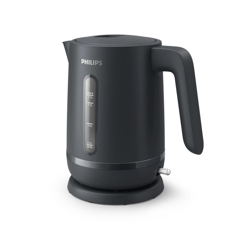 Taghareed Philips 1000 Series HD9314/90 black electric kettle with 1.7L capacity and water level indicator.