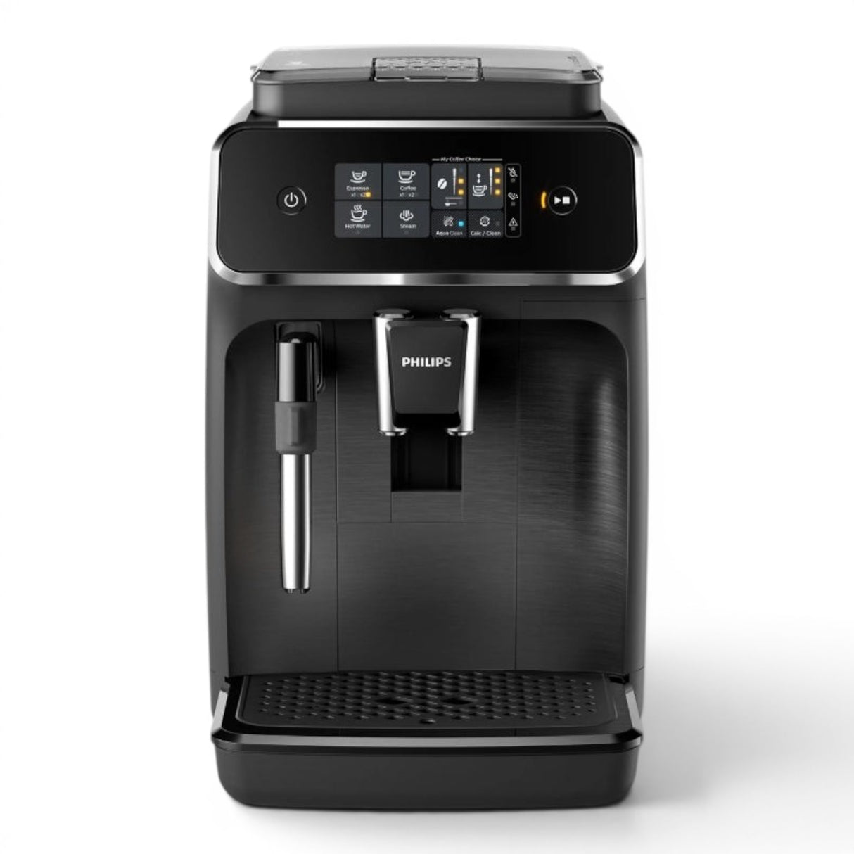 Taghareed Philips 2200 Series fully automatic espresso machine with touch display, brews 2 drinks, and has a classic milk frother.