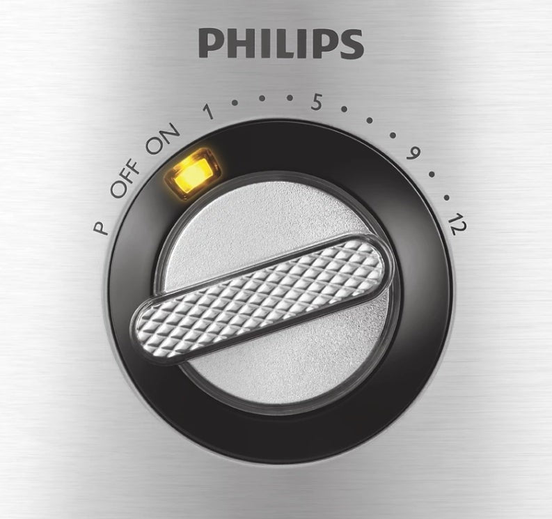Taghareed Philips 7000 Series Food Processor HR7778/01 control dial with speed settings and power indicator light.