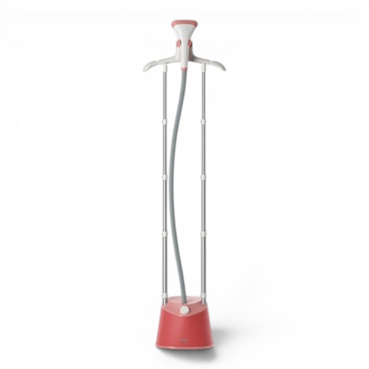 Taghareed Philips 1000 Series garment steamer in red and white with adjustable poles and a built-in hanger.