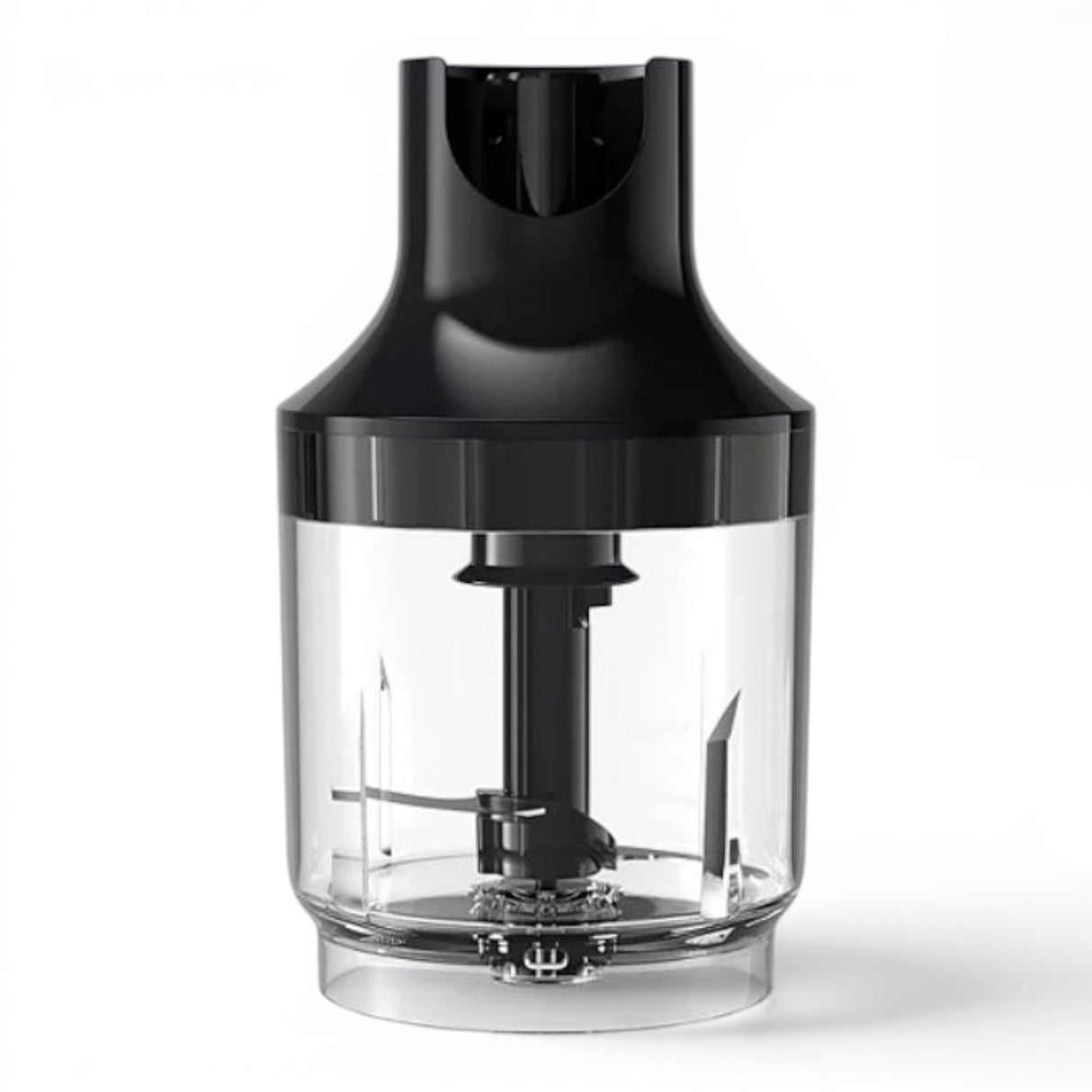 Taghareed Philips 5000 Series hand blender chopper attachment with stainless steel blades and clear plastic container.