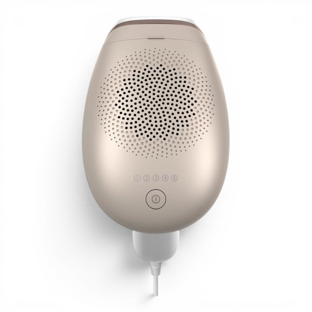 Taghareed Philips Lumea Advanced IPL 7000 Series BRI923/60 hair removal device in gold with 5 intensity levels and power button.