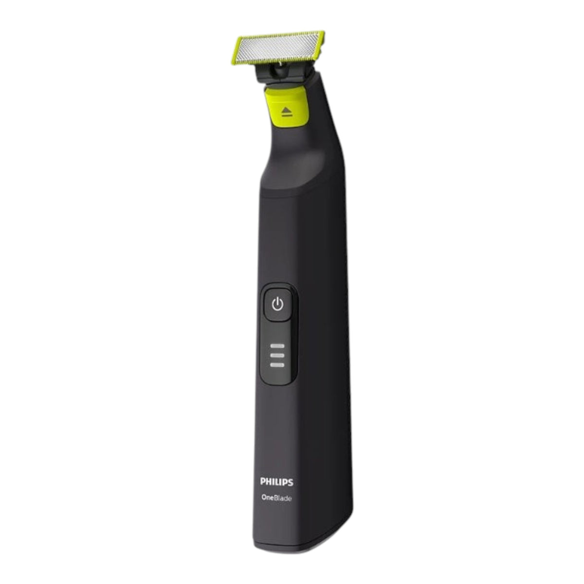 Taghareed Philips OneBlade Pro QP6530/23 electric trimmer with black body and yellow accents, features LED battery indicator.