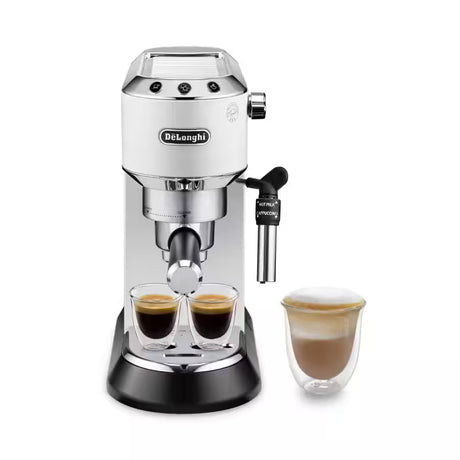De'Longhi Dedica Style espresso coffee machine with sleek design, stainless steel finish, and compact size perfect for home use.