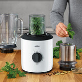 Braun PowerBlend 3 glass jug blender JB 3173 with 800W motor and 1.5L capacity, shown with glass jug and control buttons.