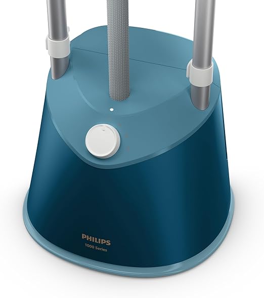 Philips 1000 Series Garment Steamer with StyleBoard, stand steamer showing a sleek design and steaming head for clothing refreshment