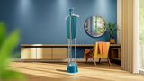 Philips 1000 Series Garment Steamer with Stylemat, stand steamer in white and gray with steam nozzle and control panel.