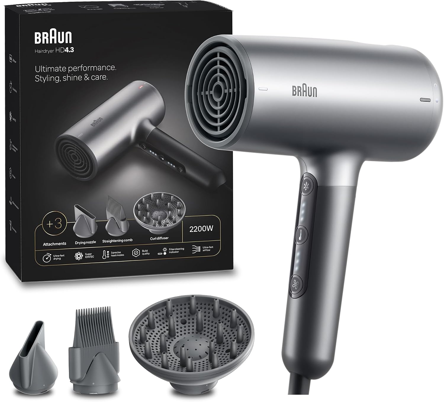Braun Hair Dryer HD4.3 Ultimate Performance 2200W | BRHD435SDE – Electro Grey