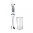 Taghareed Braun MultiQuick 5 hand blender in white and grey with 21 speeds and stainless steel blade, includes a 600ml plastic beaker.