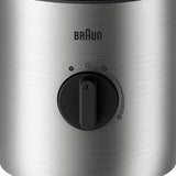 Taghareed Braun PowerBlend 3 jug blender with 1.5L glass jug, 800W motor, TriAction Technology, variable speed, and two 600ml Smoothie2Go bottles.