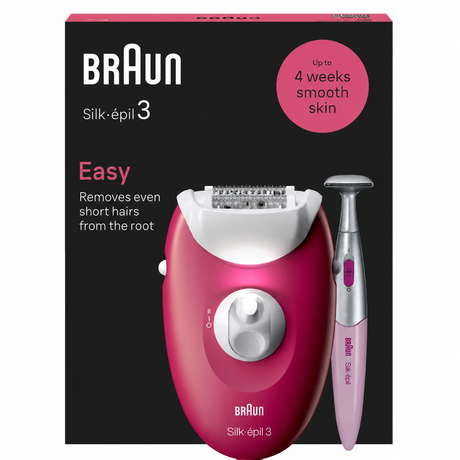 Braun Silk-épil 3 3-202 Epilator – 20 MicroGrip Tweezers, Smart Light, Massage Roller & Bikini Trimmer
