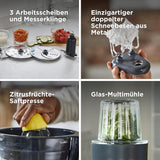 Collage of kitchen tools with text descriptions in German