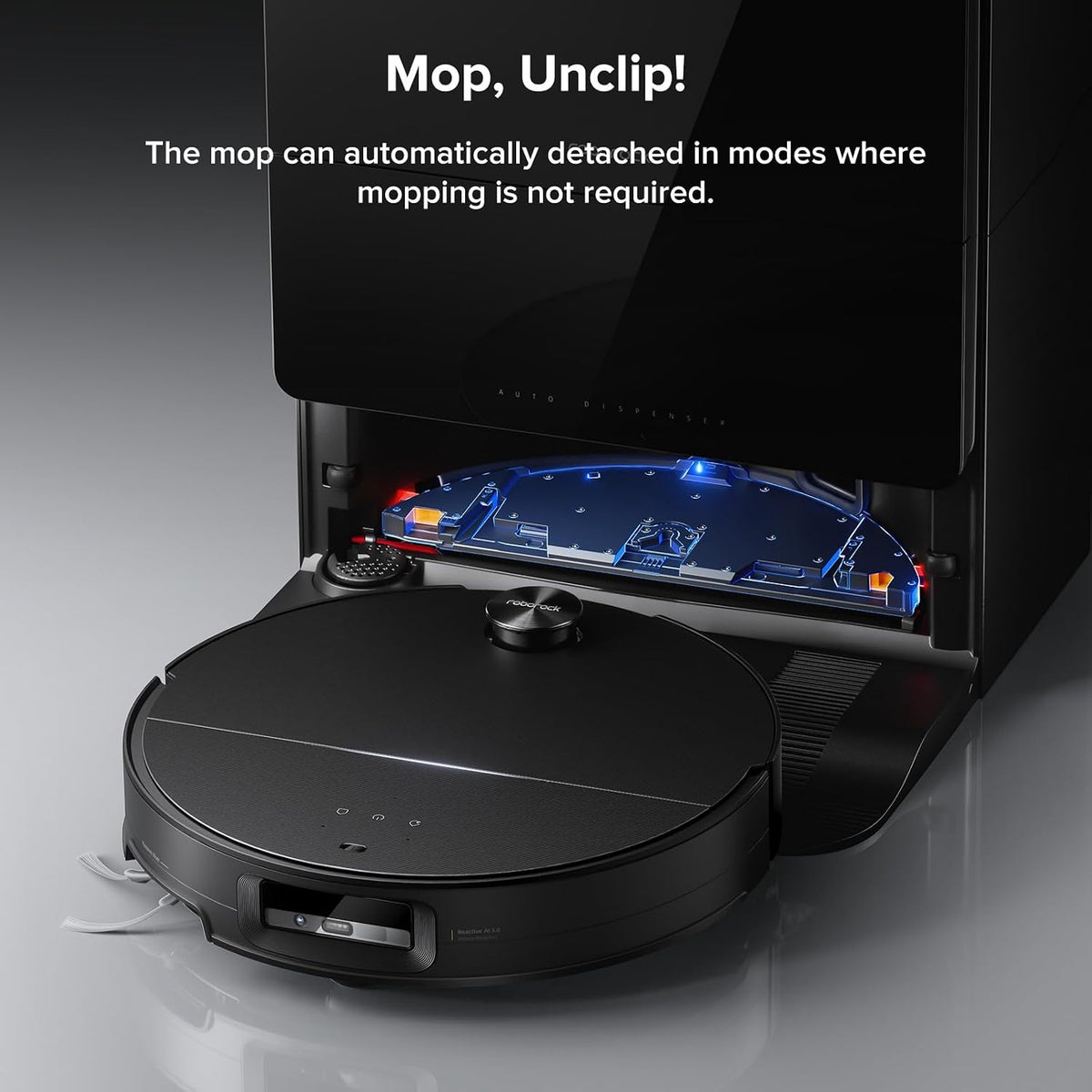 Robot vacuum cleaner with detachable mop on a gray background