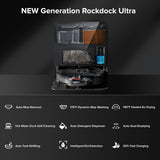 New Generation Rockdock Ultra robot vacuum cleaner with features listed below on a dark background
