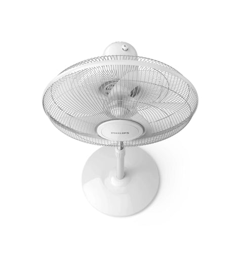 Philips Series 600 pedestal fan ACP620/00 with adjustable height and rotating head, shown in a modern indoor setting